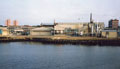 Image of 1980's view of Palmers Engine Works from river.