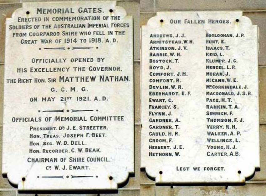 Image of EWART Plaques on Langlands Park Memorial Gates.