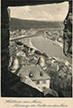 Image of view of the river Tauber joining the river Main from the Wertheim castle.  A postcard.