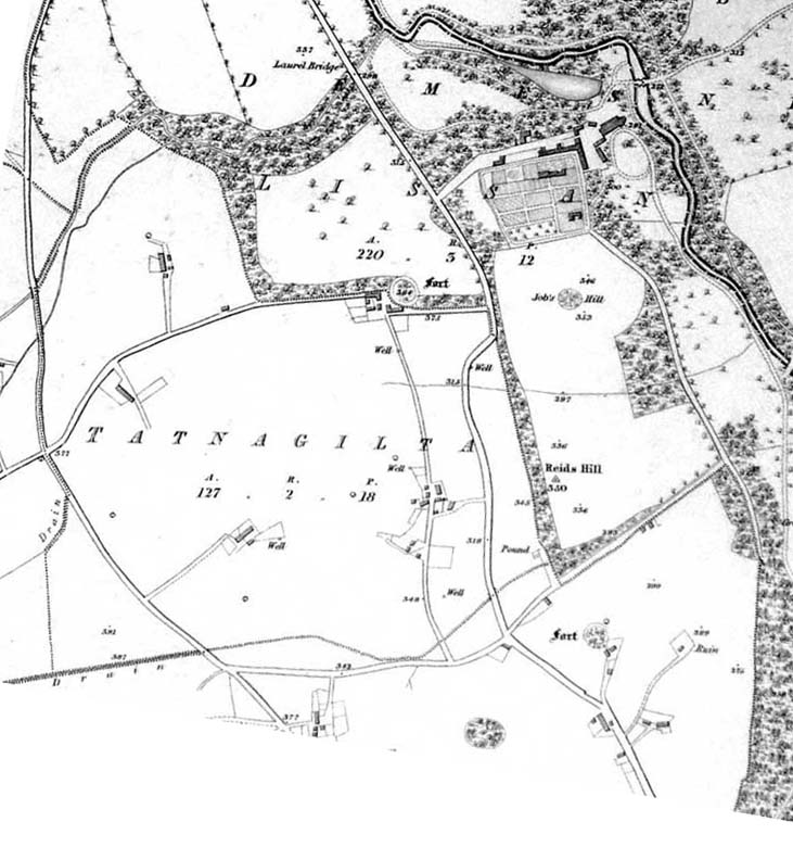 Image of 1834 map of Tatnagilta with some Lissan and Unagh townlands