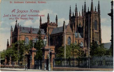 Postcard showing St Andrews Cathedral, Sydney.