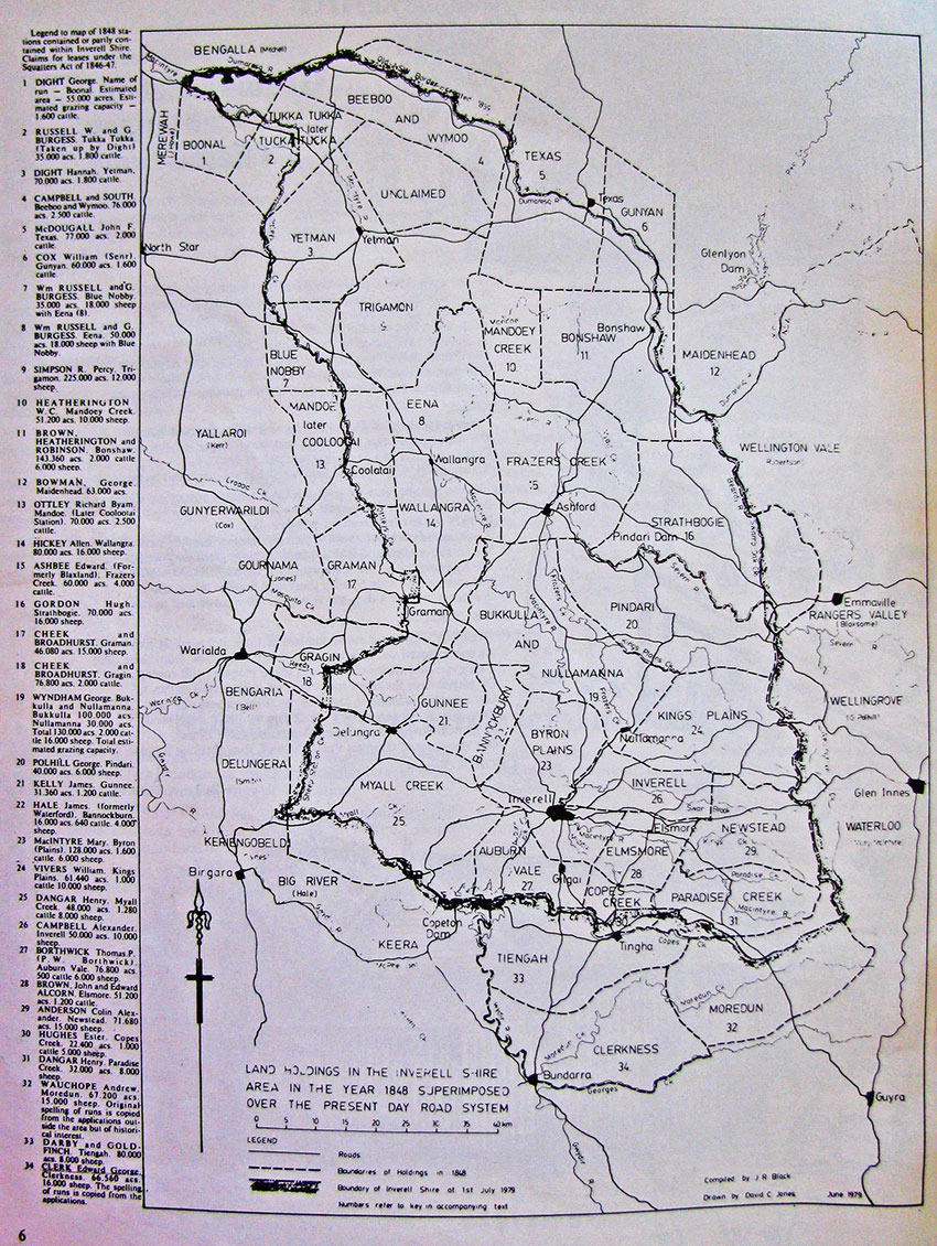 Image of Land holdings in the Inverell Shire in 1848.