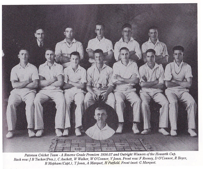 Image of Joff Patfield with the Paterson Cricket A Reserve Grade Premiers 1936-37 team.