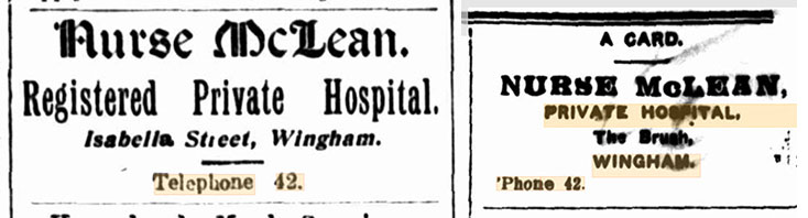 Image Nurse Jane Ann McLEAN (née RUSSELL), advertisements in the Wingham Chronicle.