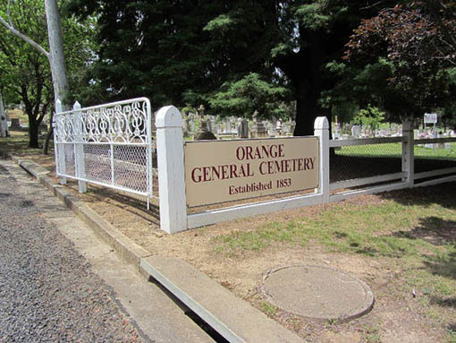 Image of view of entrance to Orange Cemetery. Photo Diane Tietjens.