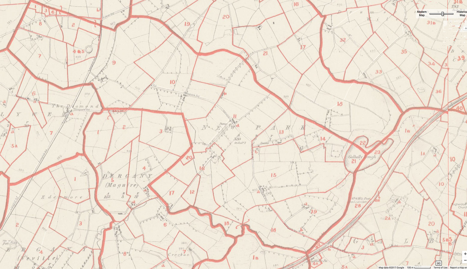 Image of Griffith's Valuation Map of portion of Dromore Parish